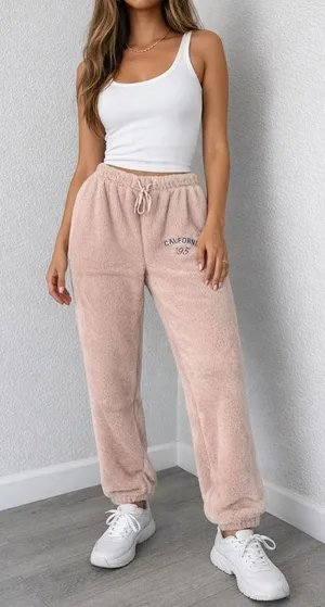 Fuzzy Sweat pants with side pockets Tan Size XL thumbnail 1