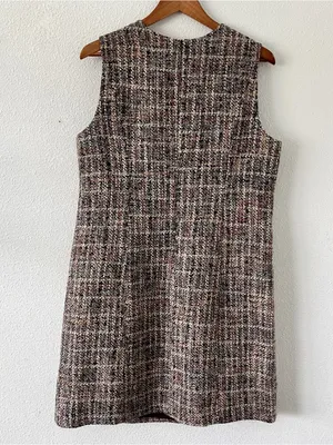 Gal Meets Glam Ramona Brown Tweed Check Sleeveless Mini Dress thumbnail 7