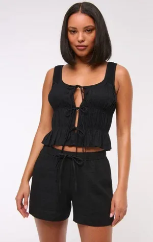 Abercrombie and Fitch Black Linen Shorts thumbnail 1