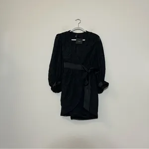 NWT Jonathan Simkhai Night Fil Coupé Wrap Mini Dress Black Floral Jacquard XS thumbnail 8