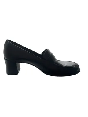 Vintage 90s Bandolino Black Leather Block Heel Wide Square Toe Loafers 8.5 thumbnail 4