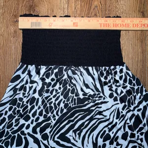 Y2k Pacific Beach Zebra Leopard Print Smocked Strapless Dress White Black sz M thumbnail 4
