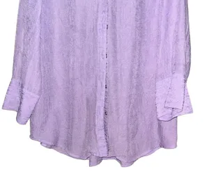 Coldwater Creek Top Womens Medium Purple Crinkle Button Up Collared Blouse thumbnail 4