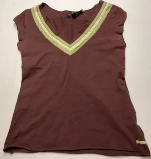 American Eagle Brown Green Chevron Trim V Neck Top Women/Jr Sz M Y2K thumbnail 1