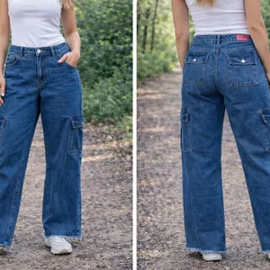 Edikted Blue Wide-Leg Cargo Jeans thumbnail 2