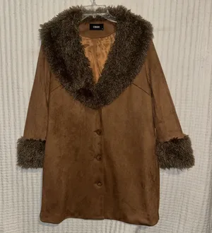 Cider Faux Suede Faux Fur Coat Brown Size S 70s Boho‎ Penny Lane Style Y2K Retro thumbnail 1