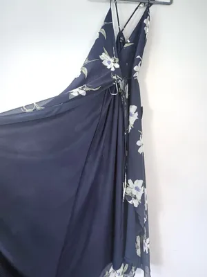 Lulus All Mine Navy Blue Floral Print High-Low Wrap Maxi Dress Large thumbnail 8
