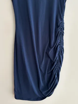 MICHAEL Michael Kors Navy Blue Ruched Cinched Casual Dress, Size Medium thumbnail 3