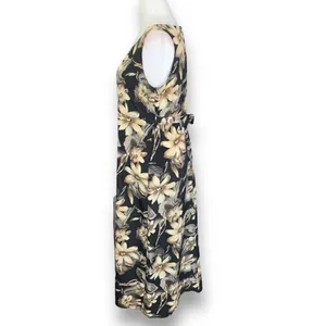 Vintage 90s Maxi Dress Black Tropical‎ Dark Floral Brown Sleeveless Bow Detail thumbnail 2