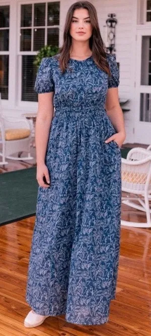 Gal Meets Glam Giselle Navy Floral Bird Print Maxi Dress thumbnail 1