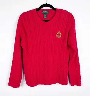 Lauren Ralph Lauren Women's Cable Knit Sweater Red Sz PM thumbnail 1