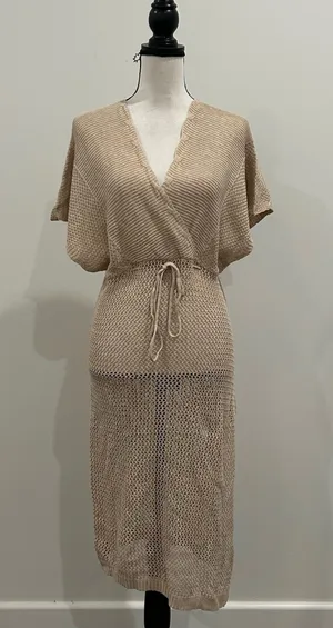Beach Cover Up Dress Tan Size L thumbnail 1