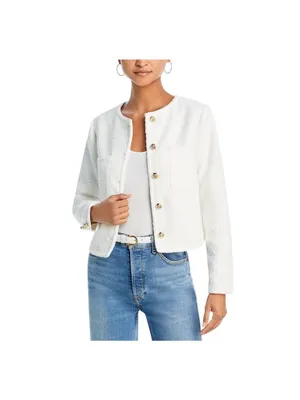 Aqua Womens 5-Button Crop Tweed Jacket OI5757BL White S thumbnail 8