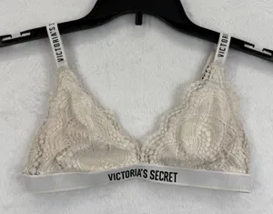 Victoria's Secret Lace Bralette Beige Logo Strap Lingerie Women's‎ Size M thumbnail 1