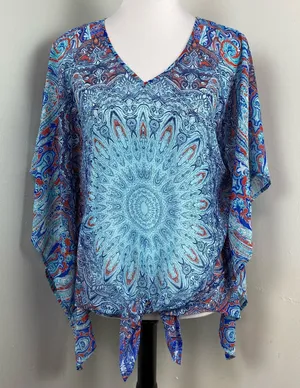 DressBarn Boho Sheer Front Tie Blouse Large Coverup Patriot thumbnail 1