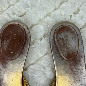 Gucci Gold and Brown Sandals with Metallic Straps thumbnail 3