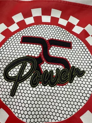 Red and White Racing Bomber Jacket with Checkered Details thumbnail 12
