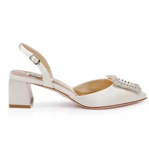 Badgley Mischka Womens Emmie Slingback Evening Pump Block Heel Ivory Satin 8 EUC thumbnail 2