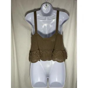 Universal Thread XL Brown Crochet Knit Peplum Tank Top Button Front Boho Cottage thumbnail 2