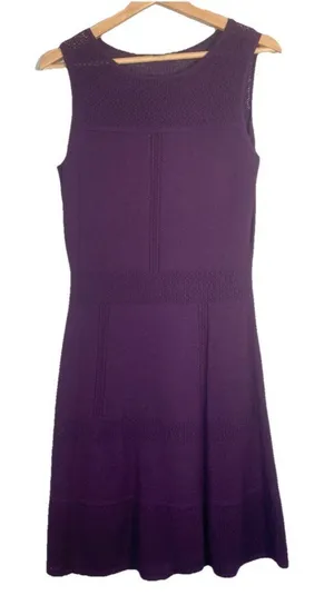 Ralph Lauren Pointelle Knit A-Line Dress Size M Purple (Retail‎ $169) Fit Flare thumbnail 1