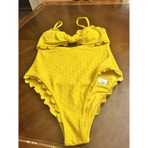 🧷 CUPSHE WOMEN'S ONE PIECE SWIMSUIT CUTOUT SCALLOP TRIM, XL, Yellow🆕 thumbnail 3