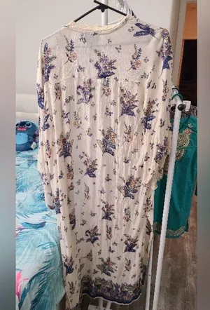 Angie Cream, Boho Blue and Pink Floral Duster Kimono, Medium/Large thumbnail 3