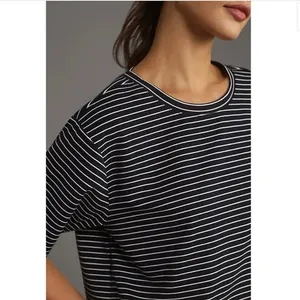 Maeve Size XL Anthropologie Short Sleeve Tee T Shirt Stripes Boxy Fit Navy Blue thumbnail 3
