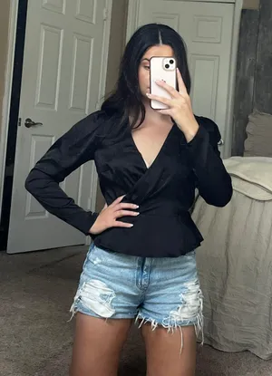 Black Satin Wrap Top Size M thumbnail 1