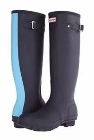 Hunter Tall Rain Boots with Light Blue Rear Panel thumbnail 1