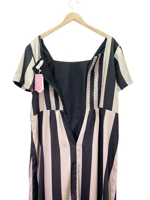 Ivy City Co Marni Dress Sz 1X Black Gold Stripe Satin Bow Midi Retro Party NWT thumbnail 8
