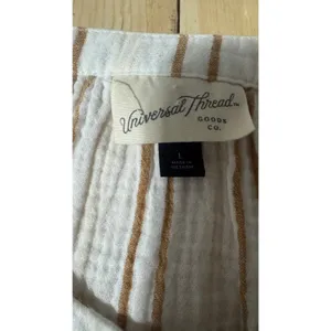 Universal Threads Womens‎ Large White Tan Striped Cotton Gauze Henley Blouse Top thumbnail 2