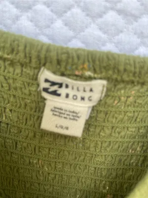 Billabong Sweet Memory Women’s L 12 Green Floral Puff Sleeve Crop Top NWT thumbnail 4