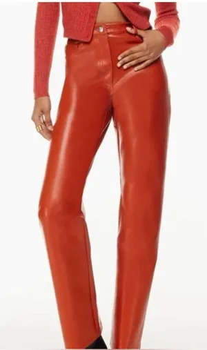 Wilfred The Melina High-Rise Faux Leather Straight Leg Jeans Rust Orange size 4 thumbnail 1