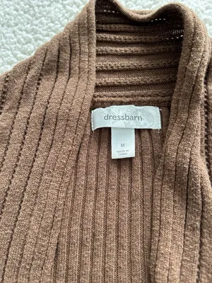 Dressbarn Waterfall Open Front Rib Knit Cardigan Brown Size M thumbnail 4