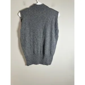 Banana Republic 100% Cashmere‎ Padded Shoulder Mock Neck Sweater Vest Gray M thumbnail 6