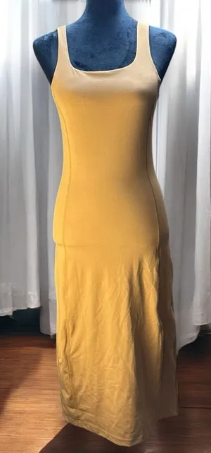 Mono B Athletic Tank Dress Tan Camel Medium Shelf Bra Midi Body Con Square‎ Neck thumbnail 1
