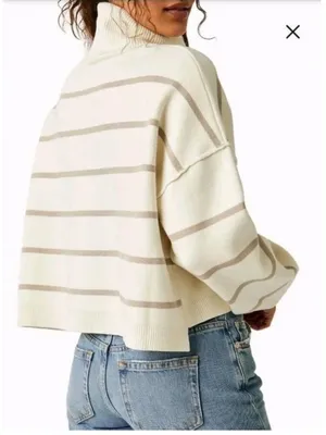 🌟 Free People 🌟 Paulie Striped Turtleneck Sweater Moonbeam Ivory Sz Xs thumbnail 2