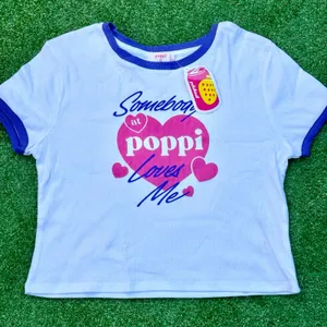 Poppi Crop Top Somebody At Poppi Loves Me Shirt Beige And Purple New With Tag thumbnail 1