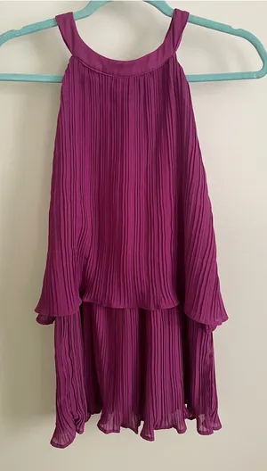 Pleated Magenta Halter Blouse — Women’s Sleeveless Top thumbnail 1