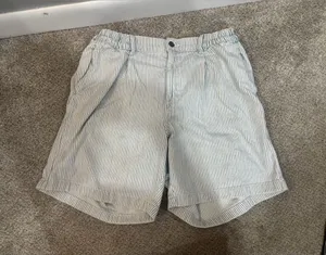 Aerie Blue & White Striped Chambray Casual Shorts Size Large Summer Beachy thumbnail 1