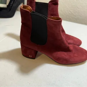 Coach Chelsea Boots Burgundy 7 Women Suede Block Heel Ankle Goring G2765 thumbnail 11