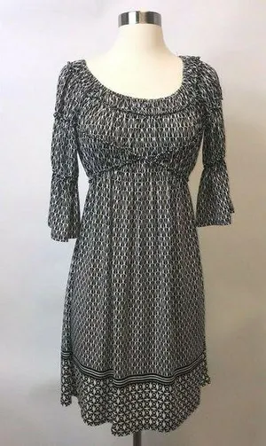 Sophie Max Studio Womens Dress Size XS Black White Geometric 3/4 Flounce Sleeve thumbnail 1