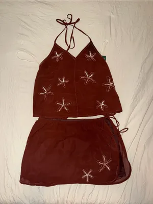 Women's Brown Starfish-Embroidered Halter Set thumbnail 1