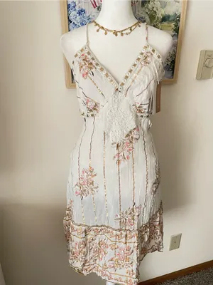 Ananta Metallic Floral Crochet Cutout Mirror Sequin Mini Dress Size L/XL New thumbnail 3