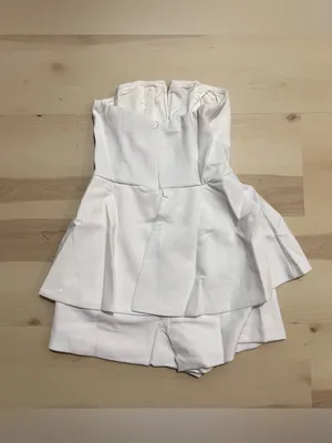 Lulus NWT XS Women White Strapless Peplum Romper Minimalist Quiet Luxury Chic thumbnail 6
