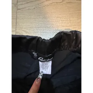 Rainbow Black Faux Leather Mini Skirt Tulip Hem Draped Bodycon‎ Small NEW thumbnail 3