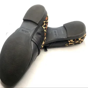 Bella Vita "Reese" Black Leather And Animal Print Fur Slip On Loafer Shoes (6) thumbnail 10