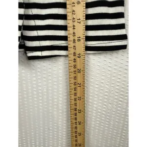 Qinsen Womens Striped Ribbed Knit Button Front Long Sleeve Cardigan Top Black S thumbnail 6