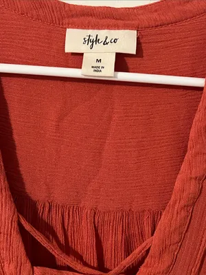 Style & Co. Rust Red Lace-Up Peasant Blouse thumbnail 4
