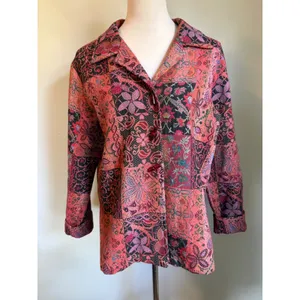 Boho Patchwork Tapestry Jacket Red Pink Floral Paisley whimsi dqinty VTG Blazer thumbnail 2